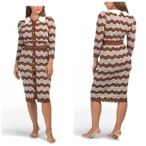 🤎🔹️Dalia McPhee 🔹️long sleeve Lace Chevron Midi Dress With belt